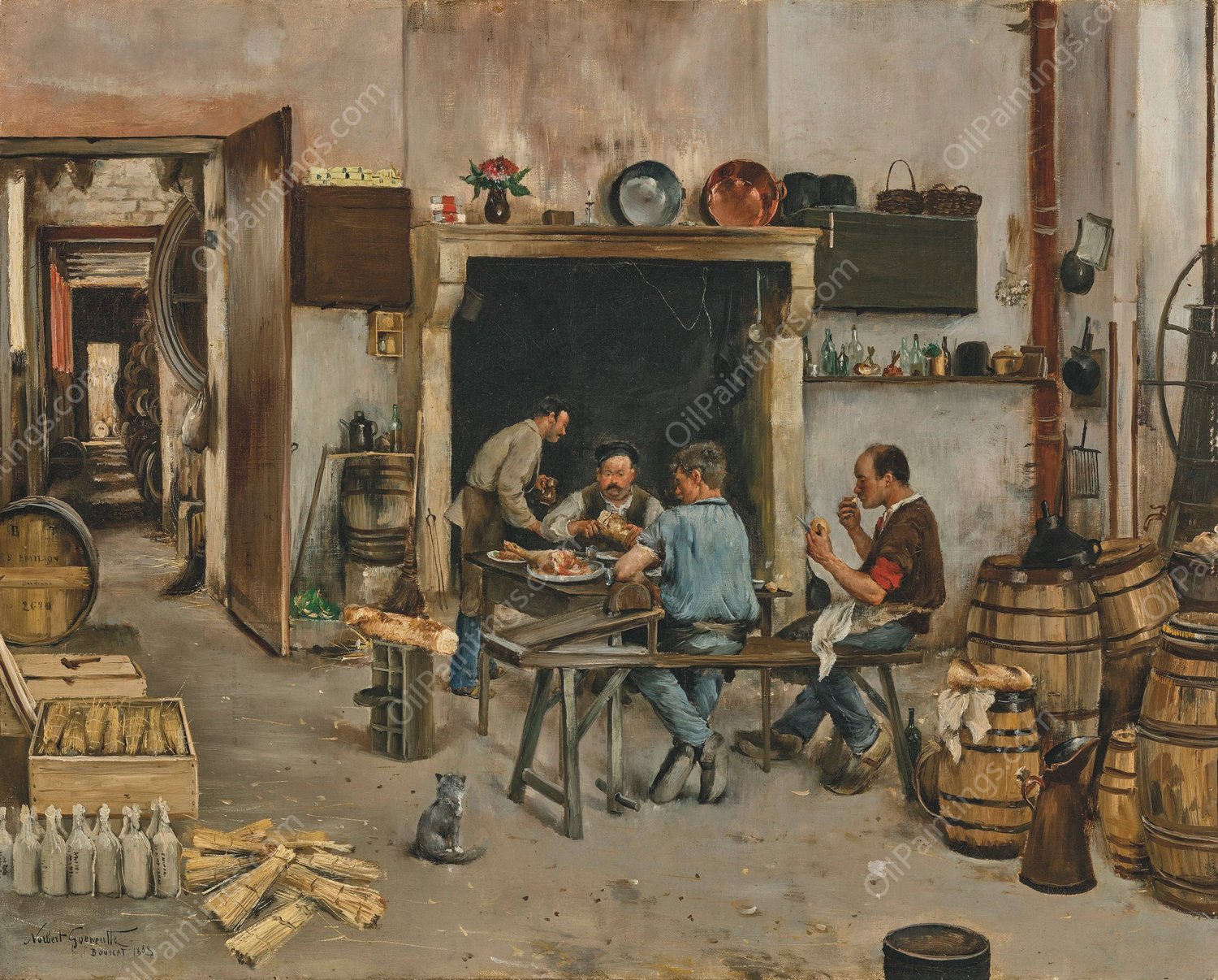 Le repas des ouvriers  by Norbert Goeneutte - Hand-Painted Oil Painting Reproduction