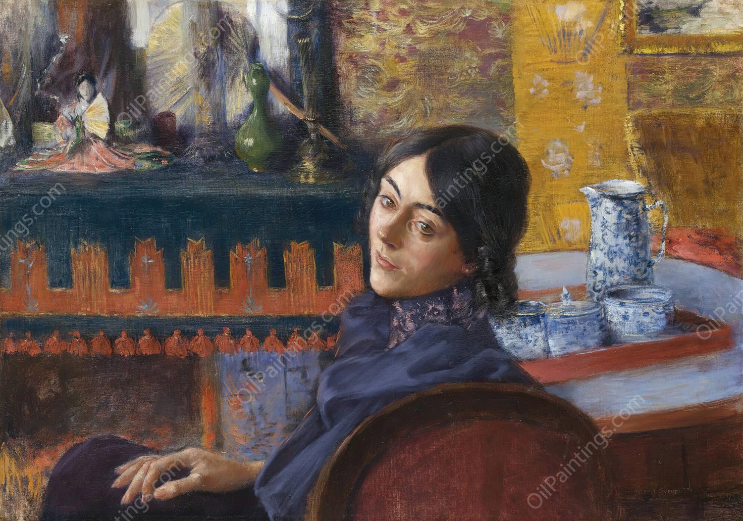 Salon Japonais by Norbert Goeneutte - Hand-Painted Oil Painting Reproduction