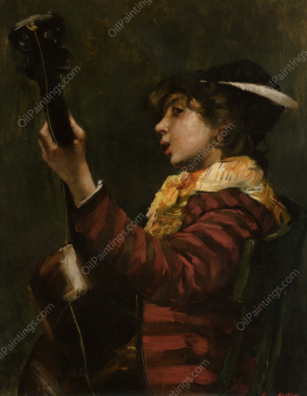 The Guitarist by Norbert Goeneutte - Hand-Painted Oil Painting Reproduction