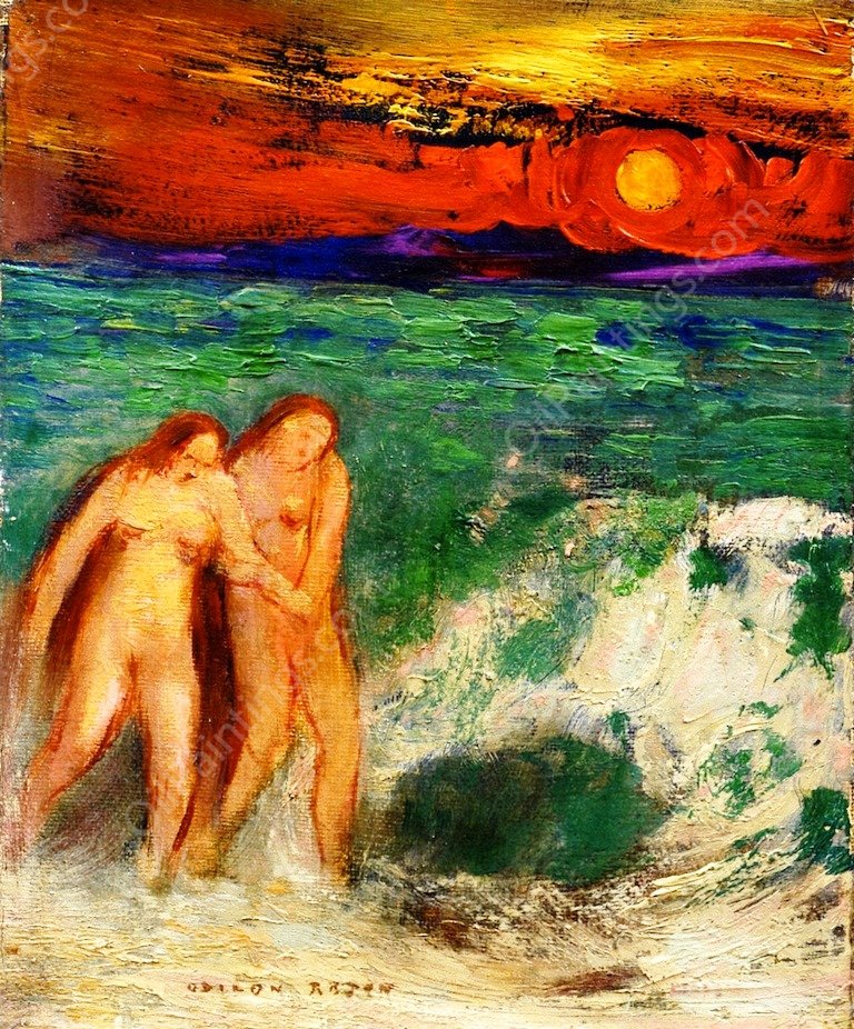 Adam and Eve by Odilon Redon - Hand-Painted Oil Painting Reproduction
