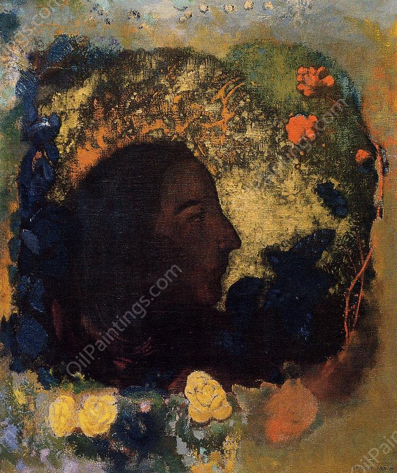 Black Profile also known as Gauguin by Odilon Redon - Hand-Painted Oil Painting Reproduction