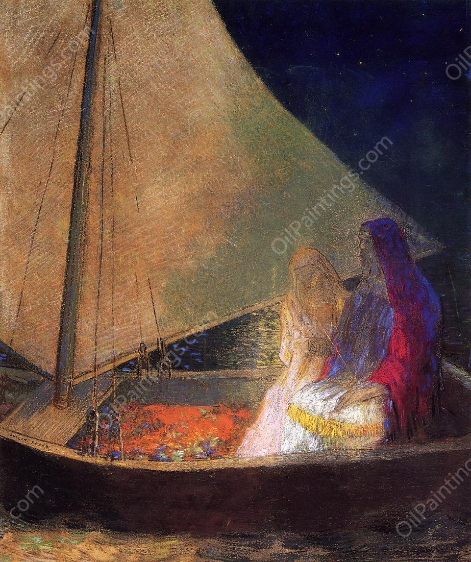 Boat with Two Figures by Odilon Redon - Hand-Painted Oil Painting Reproduction