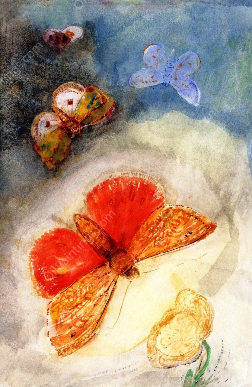 Butterflies and Flowers by Odilon Redon - Hand-Painted Oil Painting Reproduction