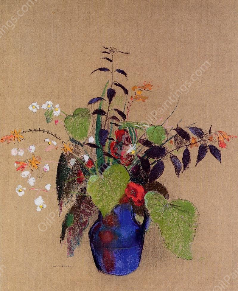 Flowers in a Blue Jug by Odilon Redon - Hand-Painted Oil Painting Reproduction