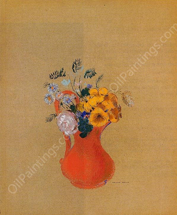 Flowers in a Red Pitcher by Odilon Redon - Hand-Painted Oil Painting Reproduction