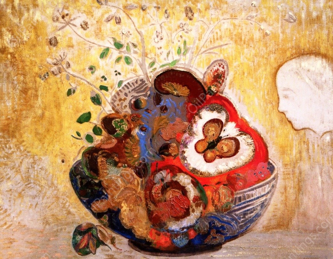 Flowers, Vase and Profile by Odilon Redon - Hand-Painted Oil Painting Reproduction