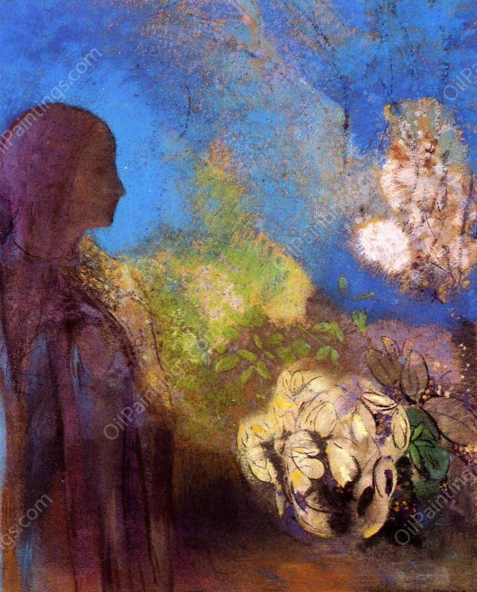 Girl with Chrysanthemums by Odilon Redon - Hand-Painted Oil Painting Reproduction