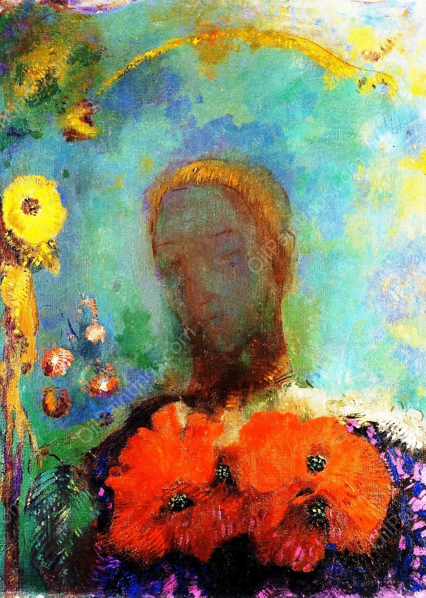 Girl with Poppies by Odilon Redon - Hand-Painted Oil Painting Reproduction