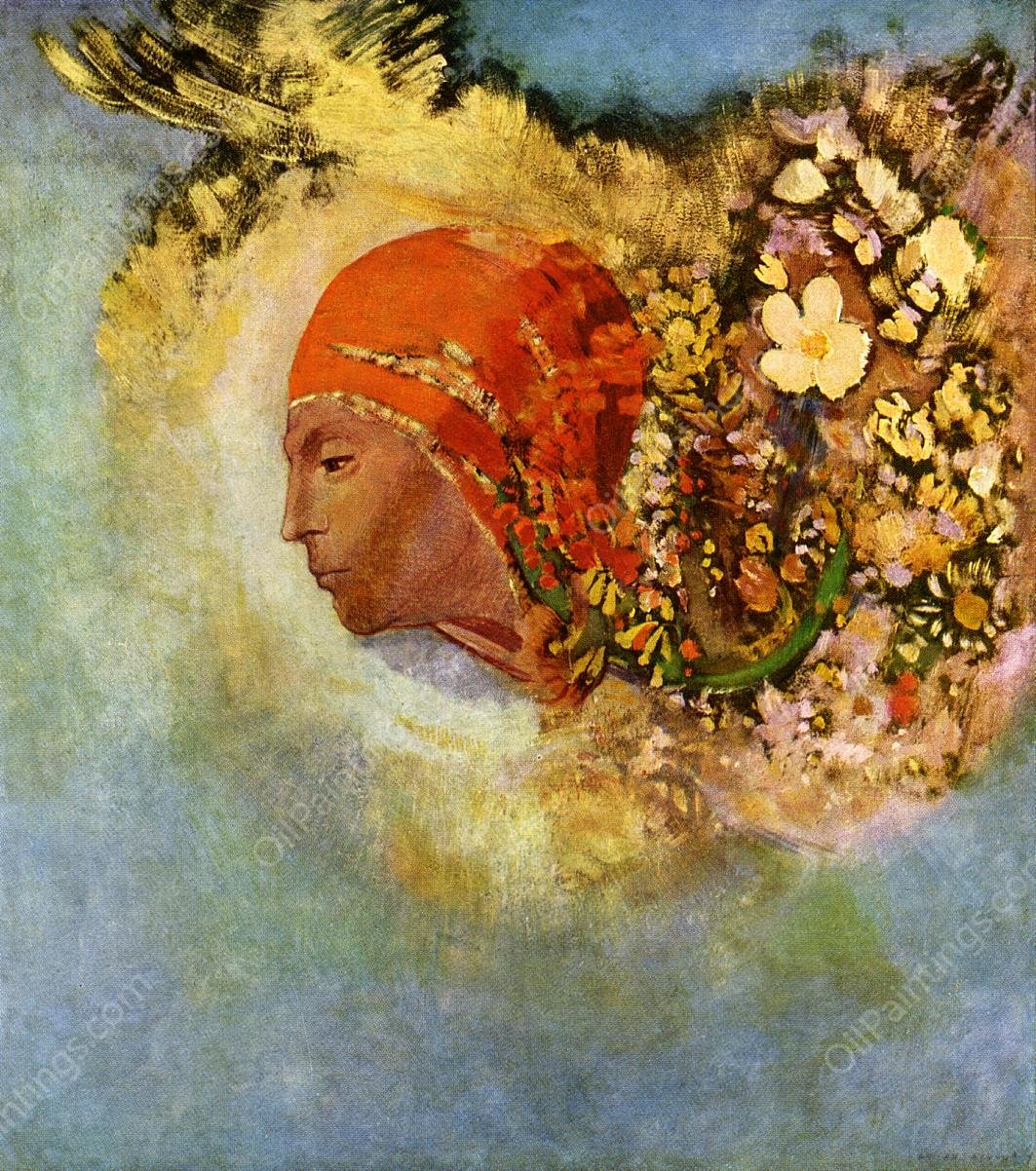 Head with Flowers by Odilon Redon - Hand-Painted Oil Painting Reproduction