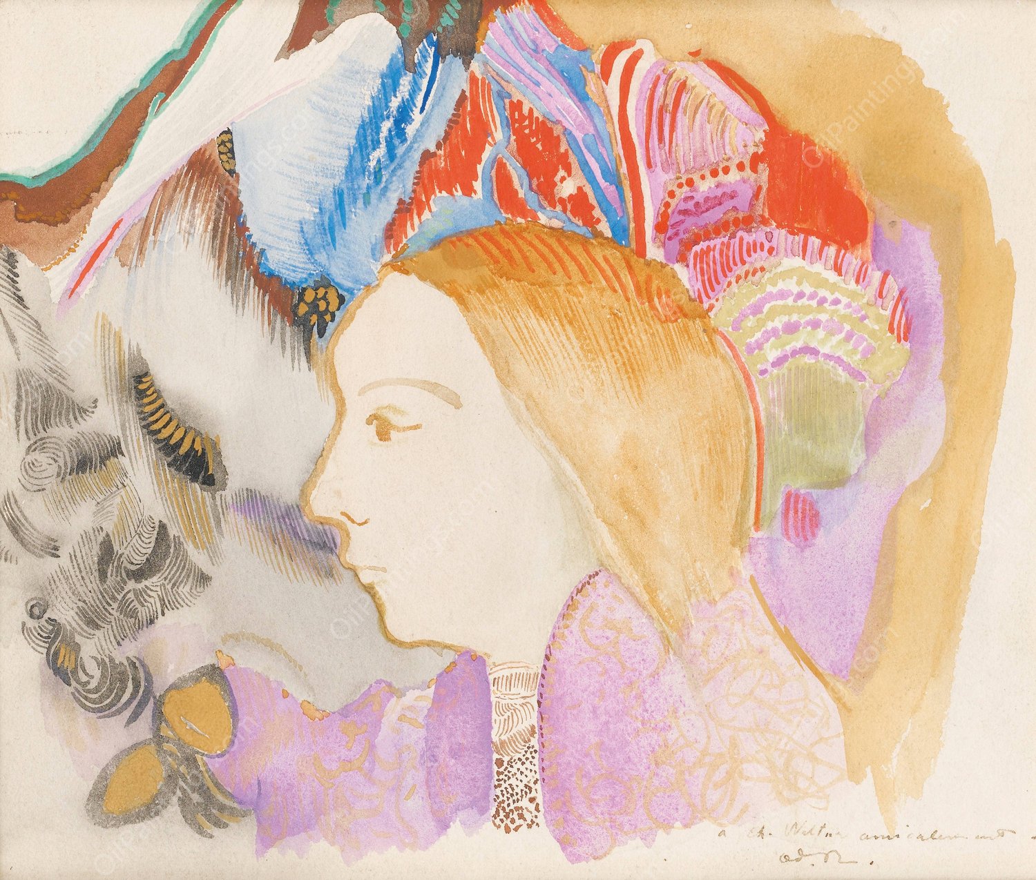 Jeune Fille Et Fleurs by Odilon Redon - Hand-Painted Oil Painting Reproduction