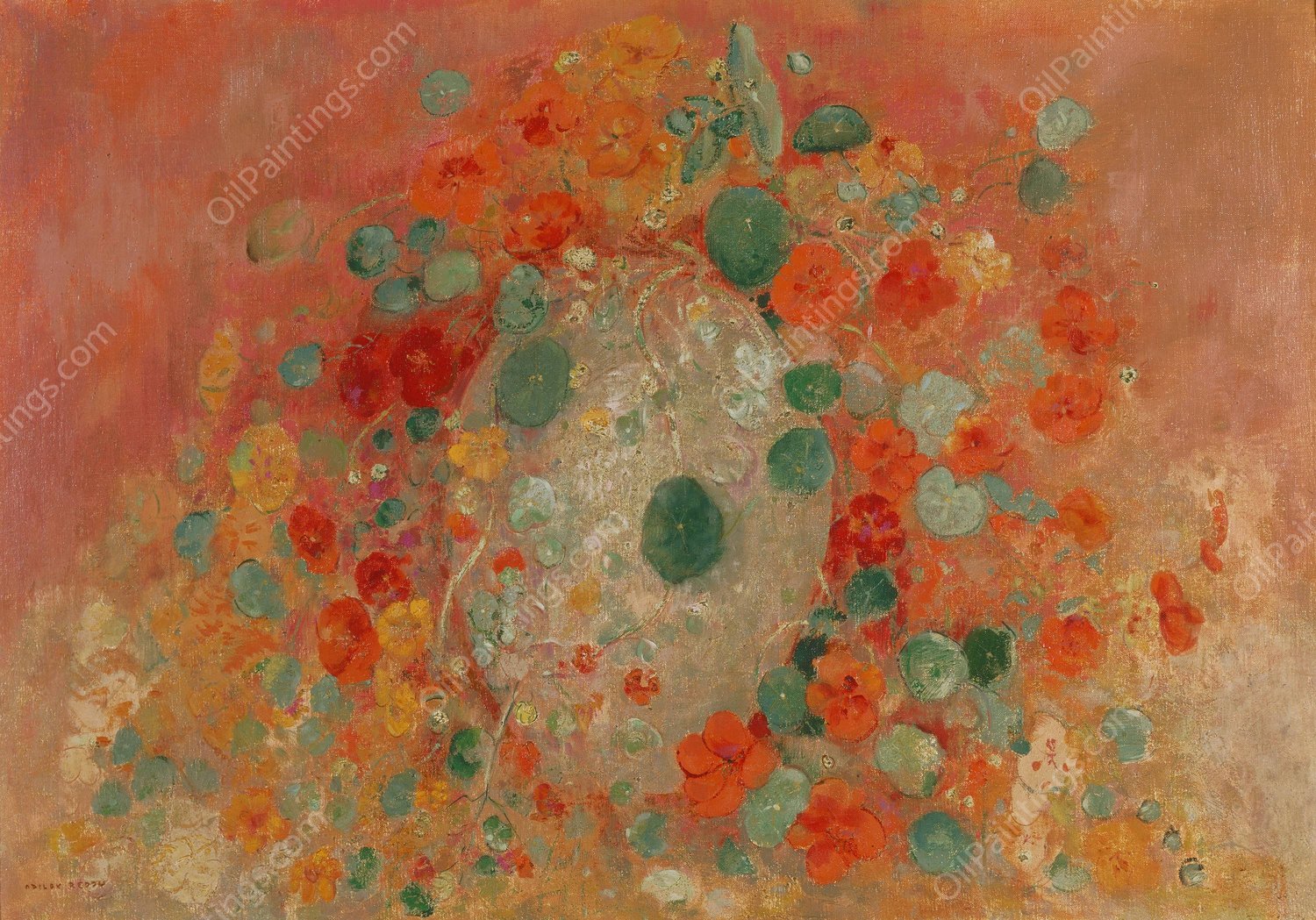 Nasturtiums  by Odilon Redon - Hand-Painted Oil Painting Reproduction