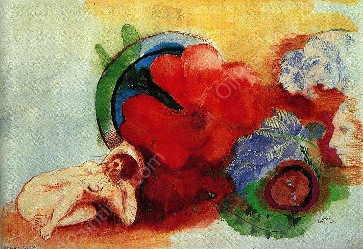 Nude, Begonia and Heads by Odilon Redon - Hand-Painted Oil Painting Reproduction