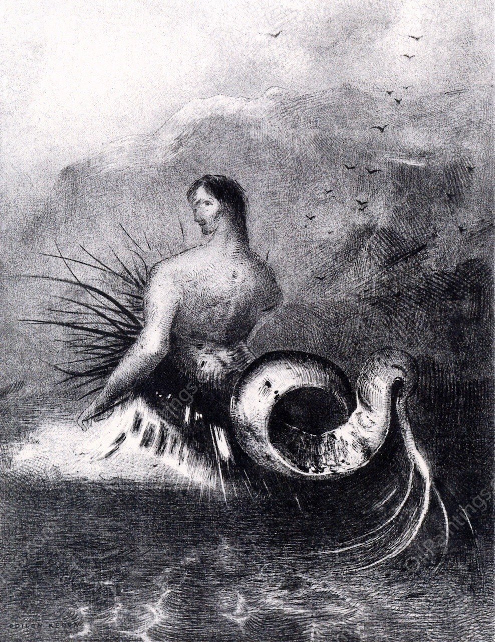The Siren Arises out of the Waters, Clothed in Thorns by Odilon Redon - Hand-Painted Oil Painting Reproduction