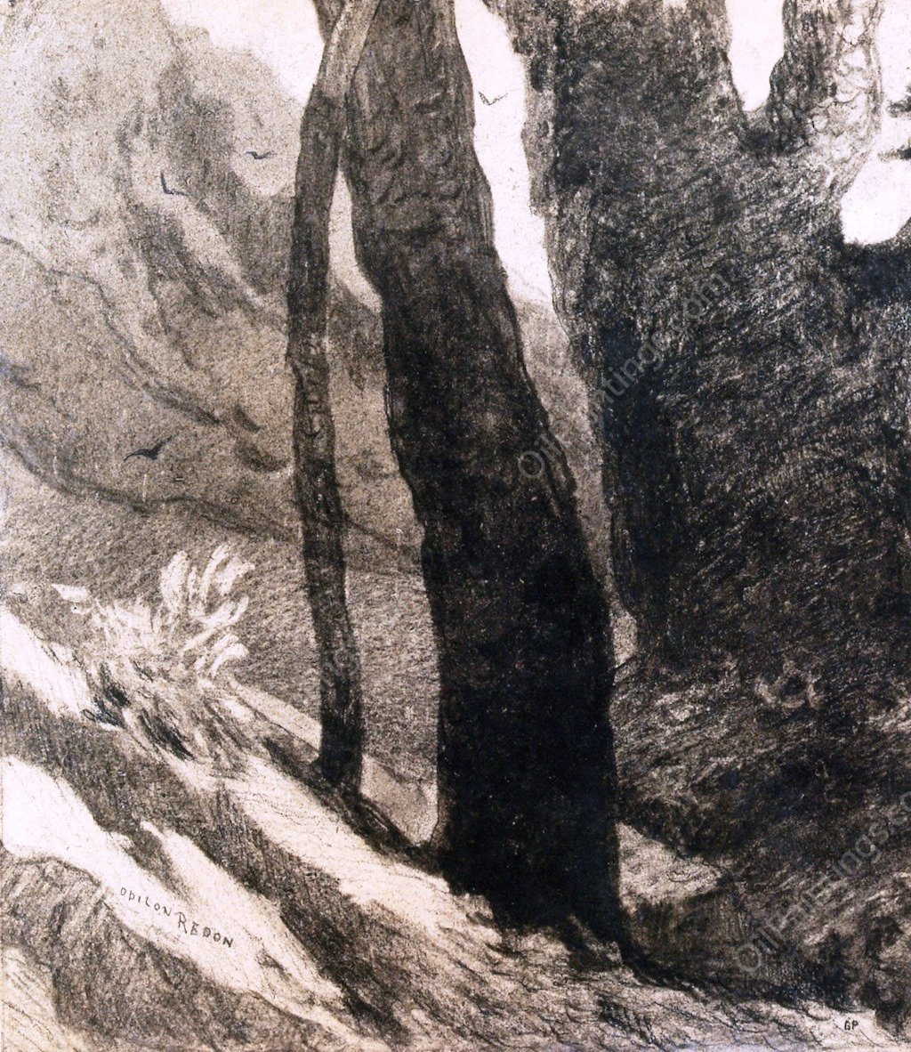 Three Tree Trunks by Odilon Redon - Hand-Painted Oil Painting Reproduction