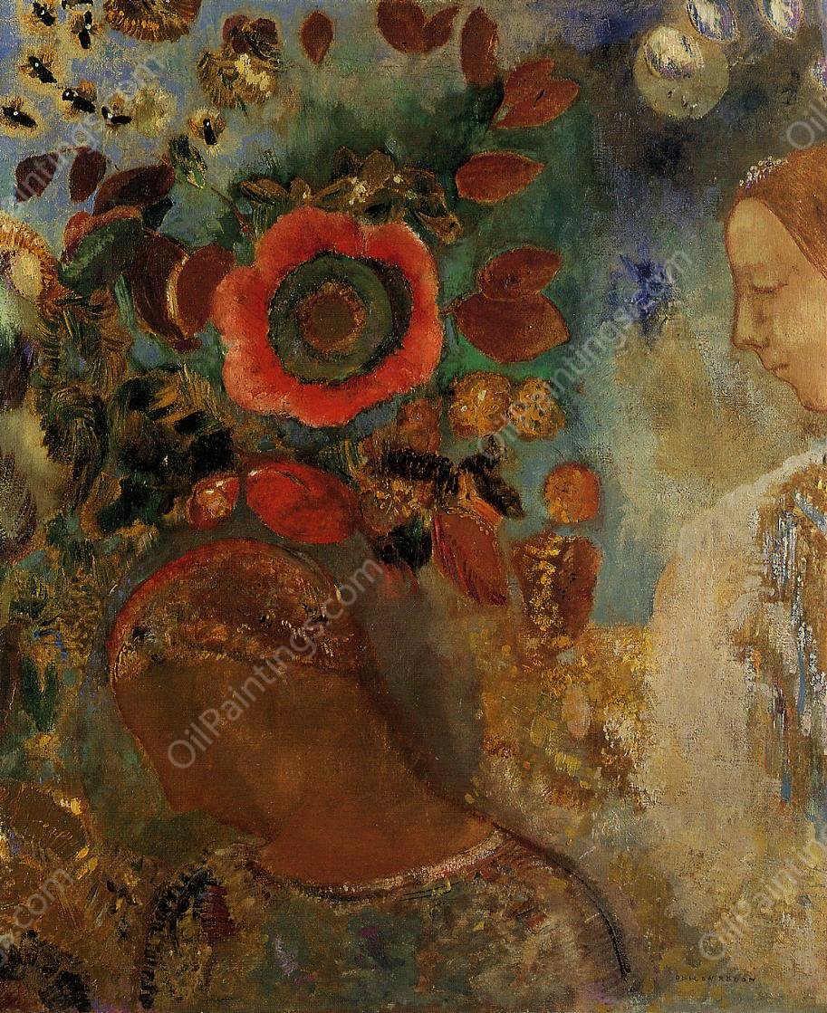 Two Young Girls among the Flowers 2 by Odilon Redon - Hand-Painted Oil Painting Reproduction