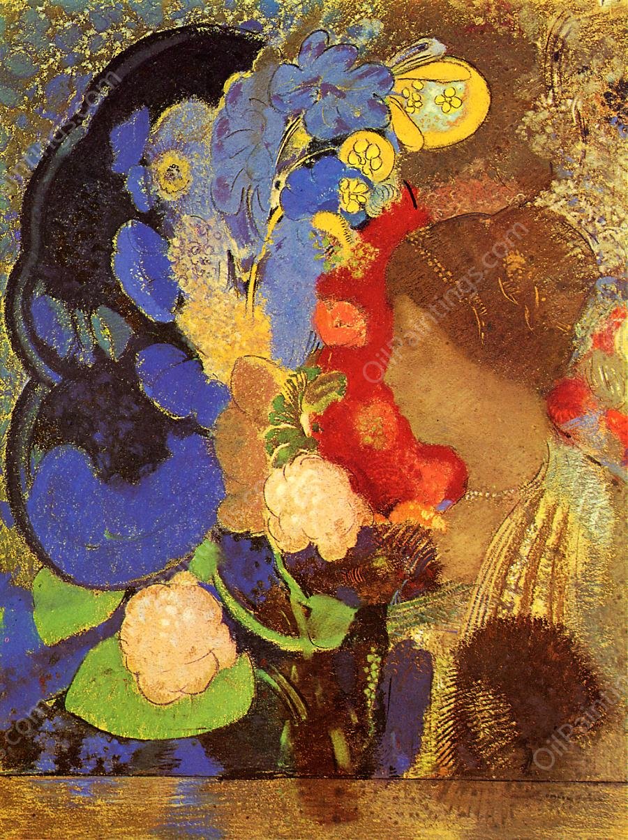 Woman among the Flowers by Odilon Redon - Hand-Painted Oil Painting Reproduction