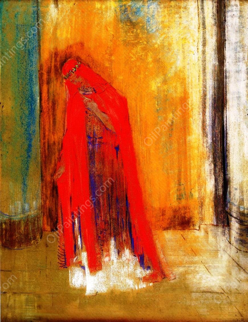 Woman in Red by Odilon Redon - Hand-Painted Oil Painting Reproduction