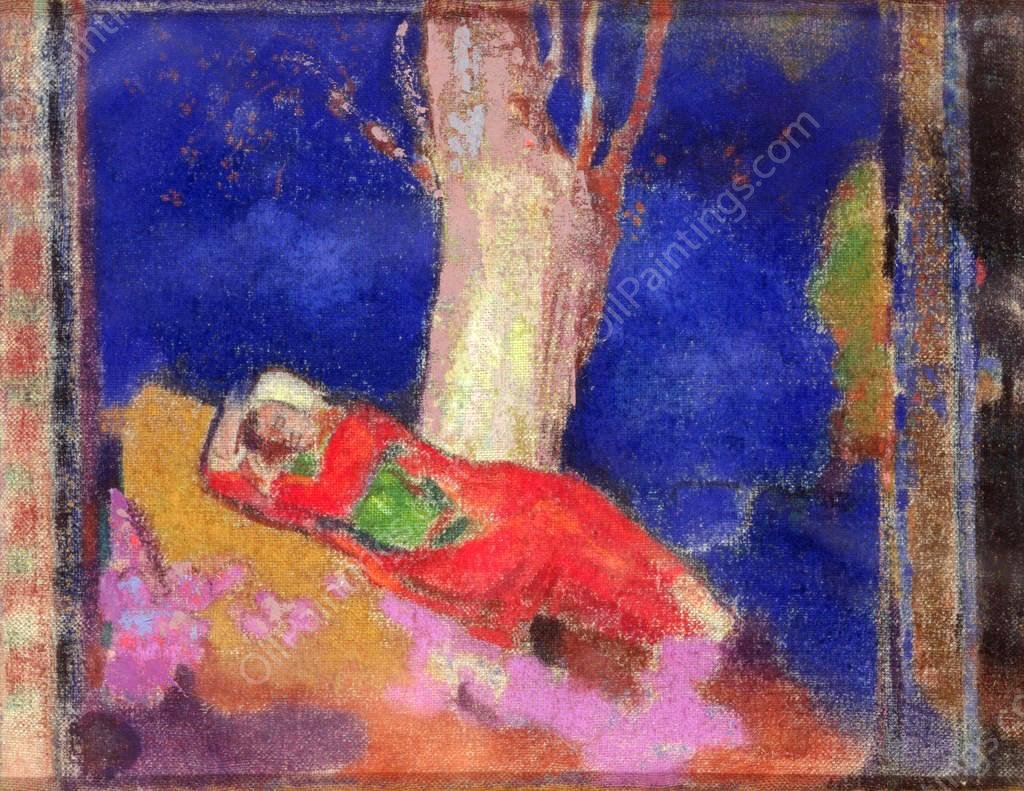 Woman Sleeping under a Tree by Odilon Redon - Hand-Painted Oil Painting Reproduction