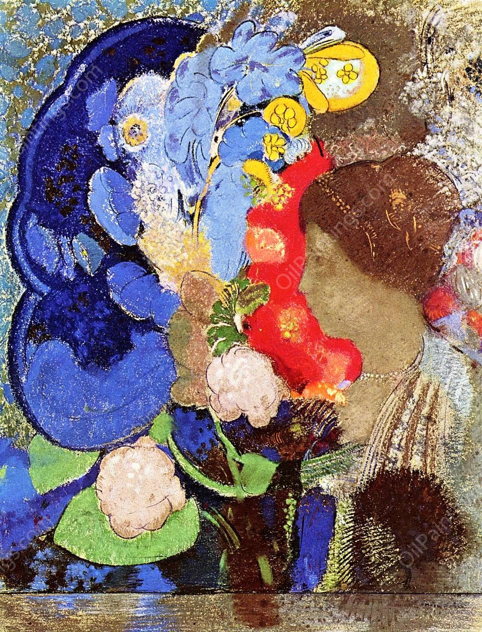 Woman with Flowers by Odilon Redon - Hand-Painted Oil Painting Reproduction