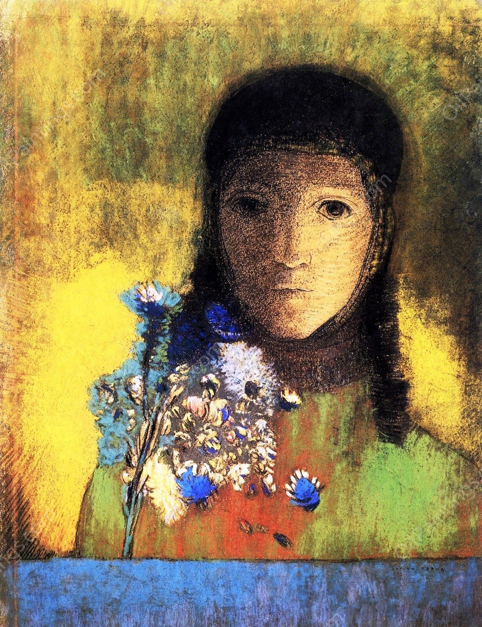 Woman with Wild Flowers by Odilon Redon - Hand-Painted Oil Painting Reproduction
