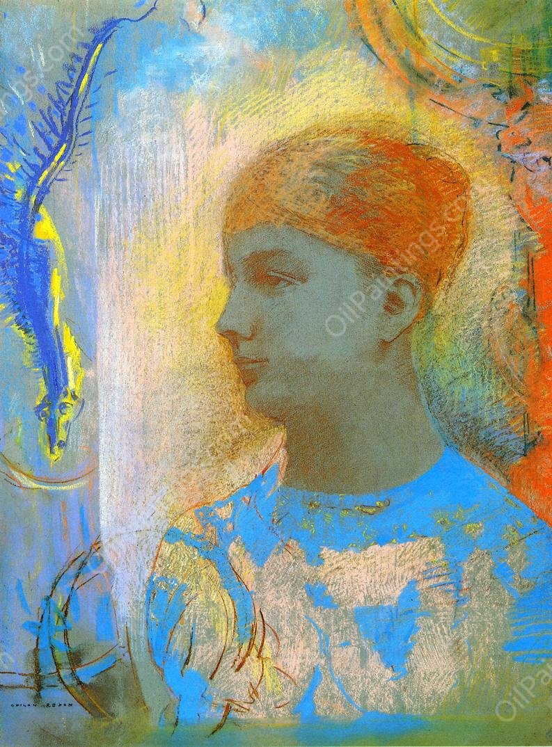Young Girl Facing Left by Odilon Redon - Hand-Painted Oil Painting Reproduction