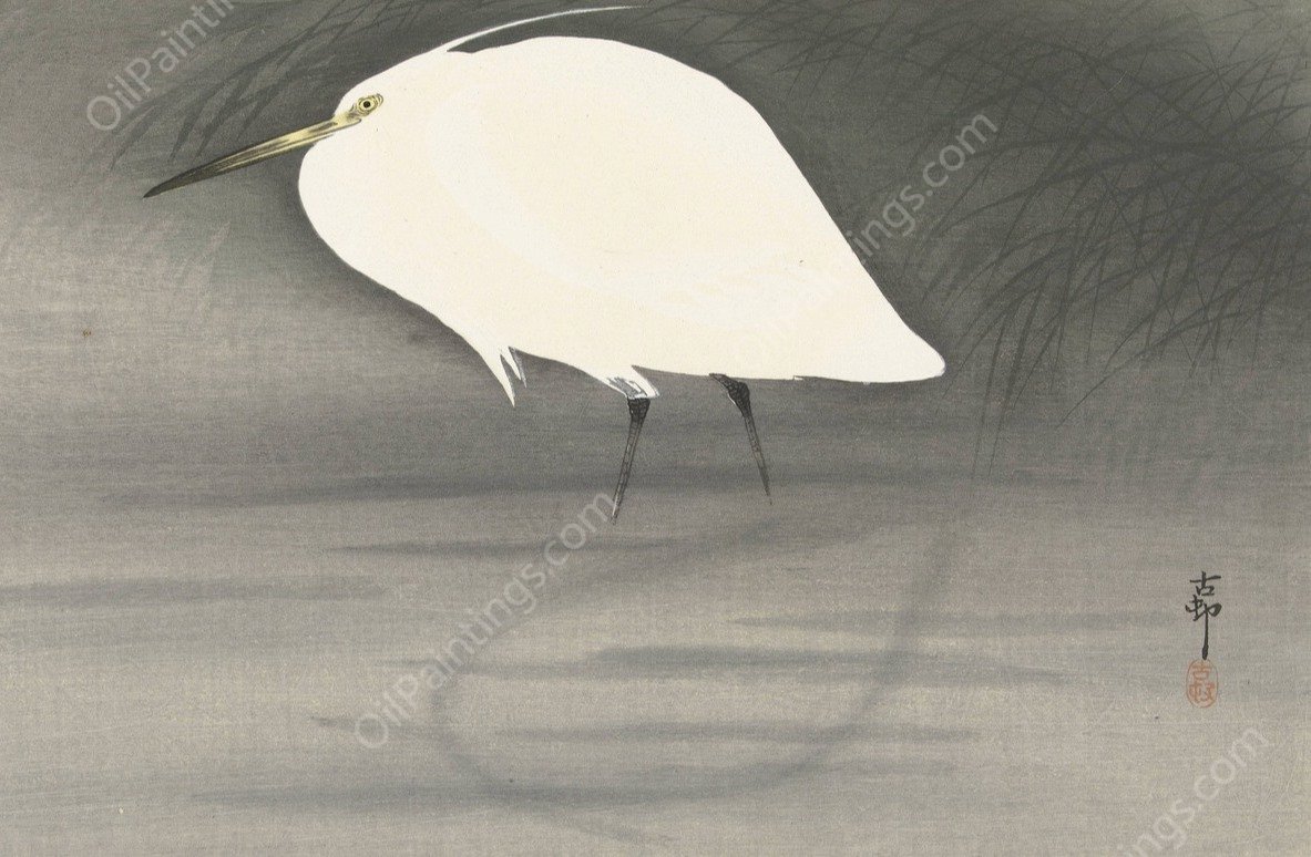 Egret by Ohara Koson - Hand-Painted Oil Painting Reproduction