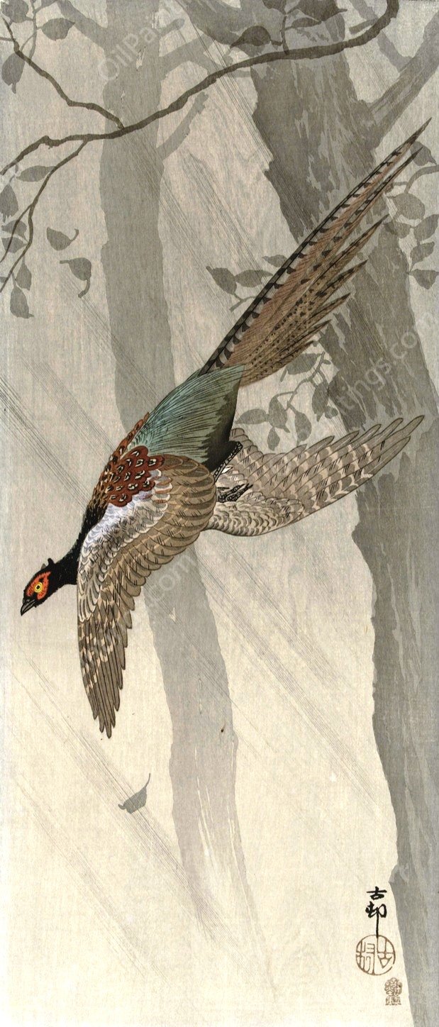 Flying pheasant  by Ohara Koson - Hand-Painted Oil Painting Reproduction