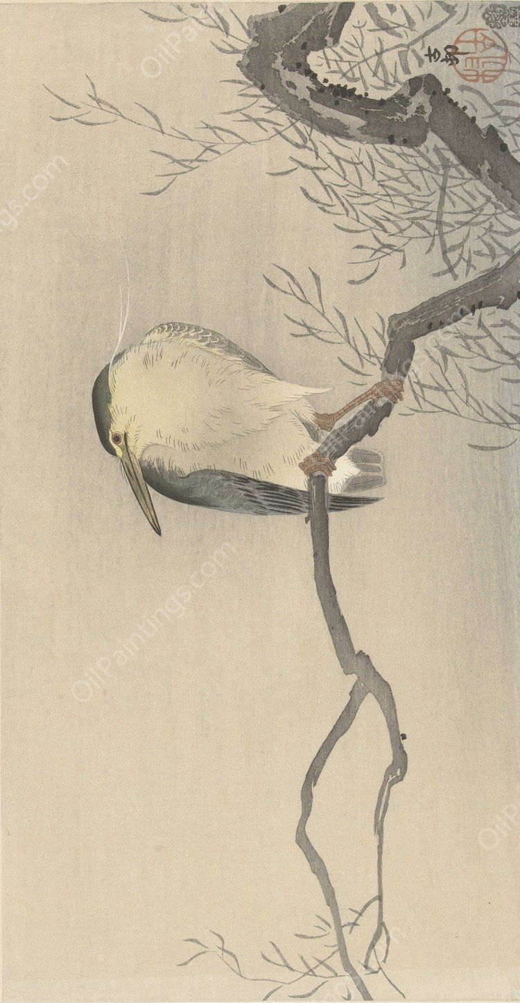 Quack on whimsical branch  by Ohara Koson - Hand-Painted Oil Painting Reproduction