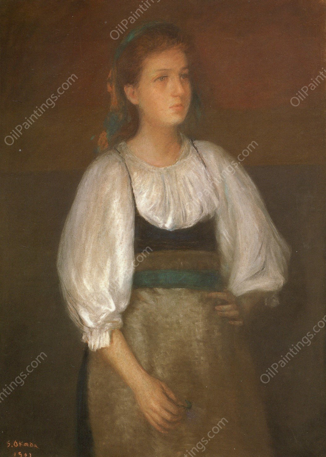 Italian Girl  by Okada Saburosuke - Hand-Painted Oil Painting Reproduction