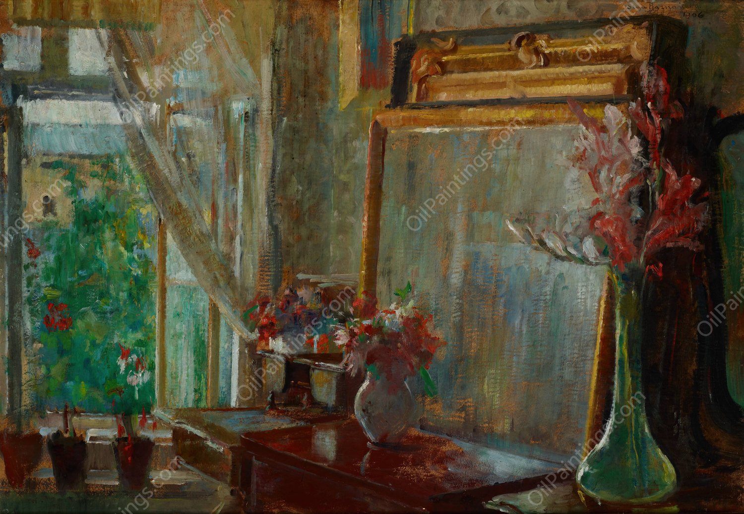 Interior - Artist's Studio in Krakow  by Olga Boznanska - Hand-Painted Oil Painting Reproduction