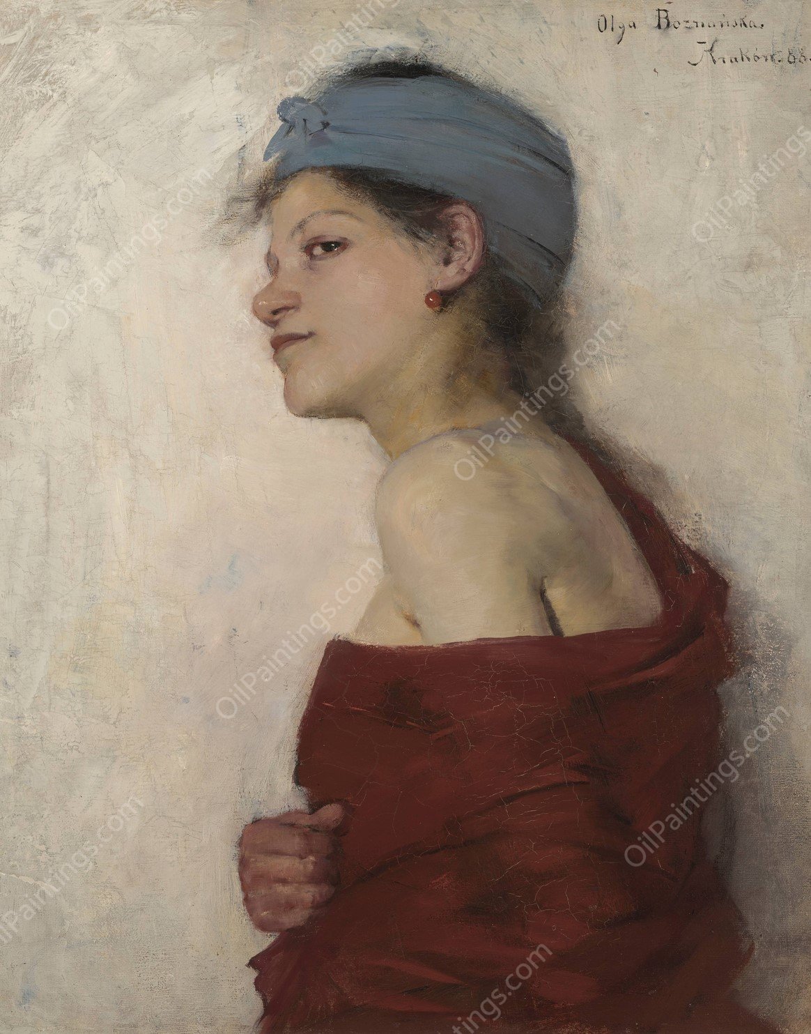 Portrait of a Woman - Gypsy Woman  by Olga Boznanska - Hand-Painted Oil Painting Reproduction