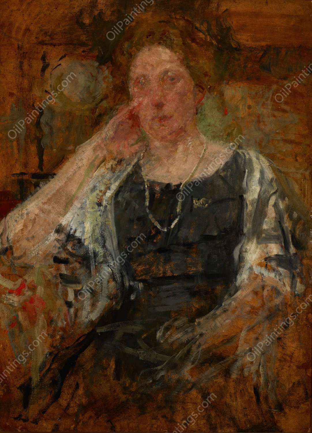 Portrait of an American Woman  by Olga Boznanska - Hand-Painted Oil Painting Reproduction