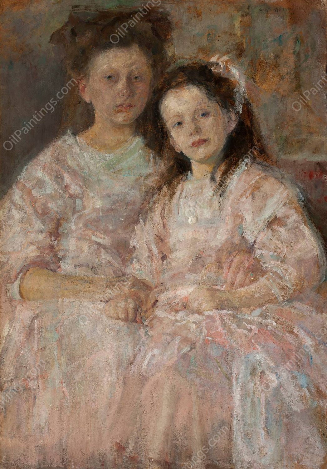 Portrait of Girls, Helena Chmielarczyk and Wladyslawa Chmielarczyk  by Olga Boznanska - Hand-Painted Oil Painting Reproduction