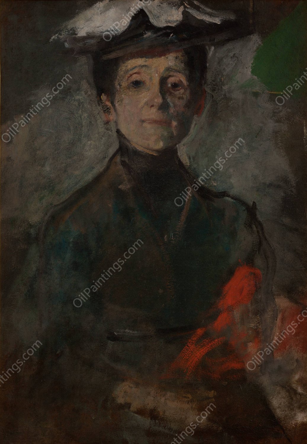 Self-Portrait with Flowers  by Olga Boznanska - Hand-Painted Oil Painting Reproduction