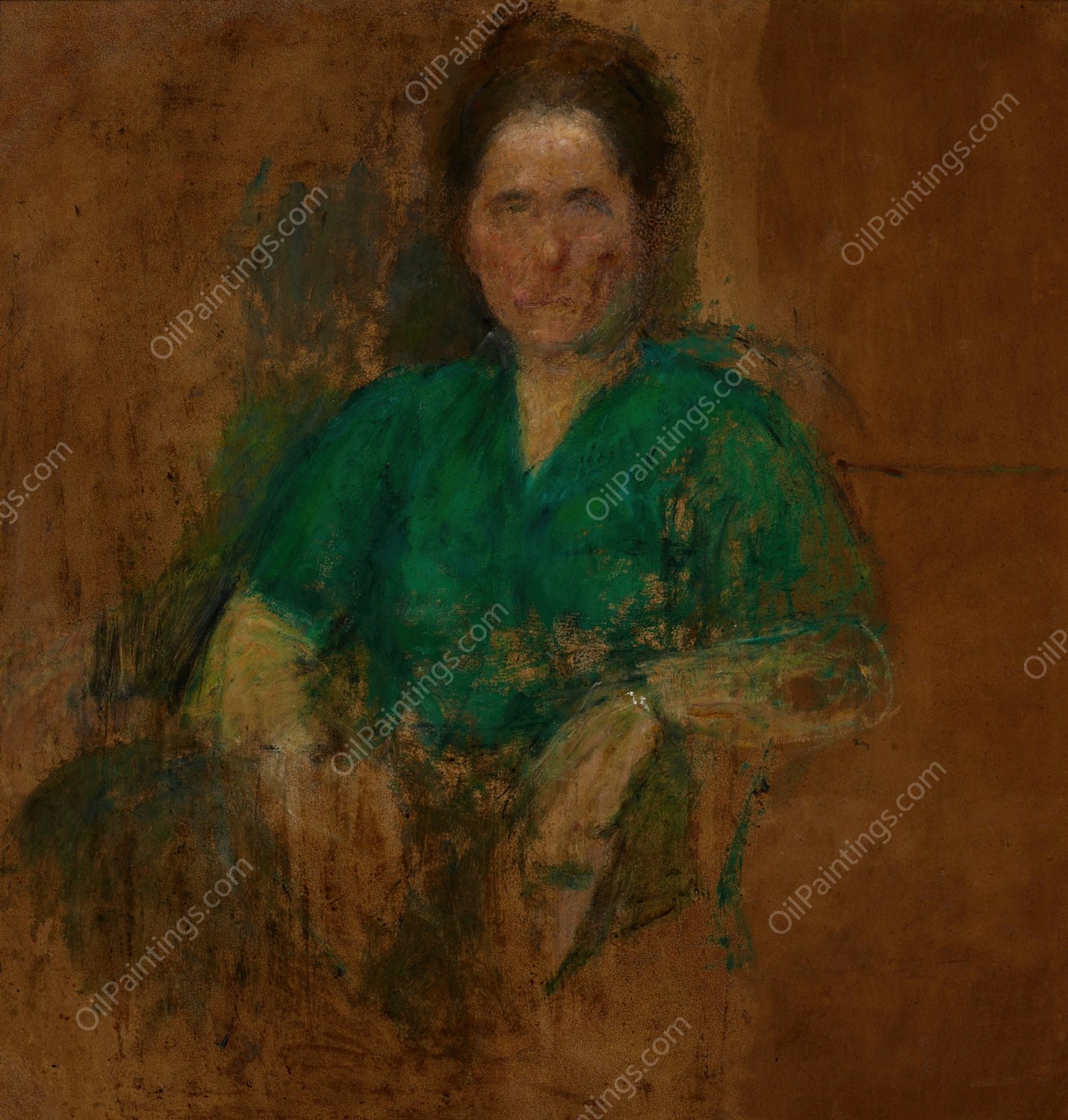 Sketch of a Female Figure  by Olga Boznanska - Hand-Painted Oil Painting Reproduction