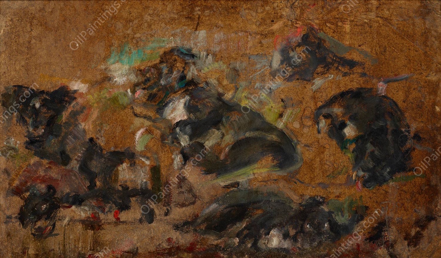 Sketches of Dogs  by Olga Boznanska - Hand-Painted Oil Painting Reproduction