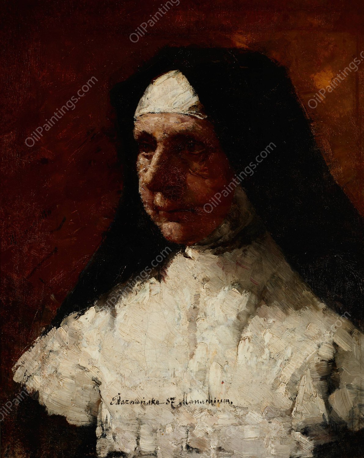 Study of a Nun  by Olga Boznanska - Hand-Painted Oil Painting Reproduction