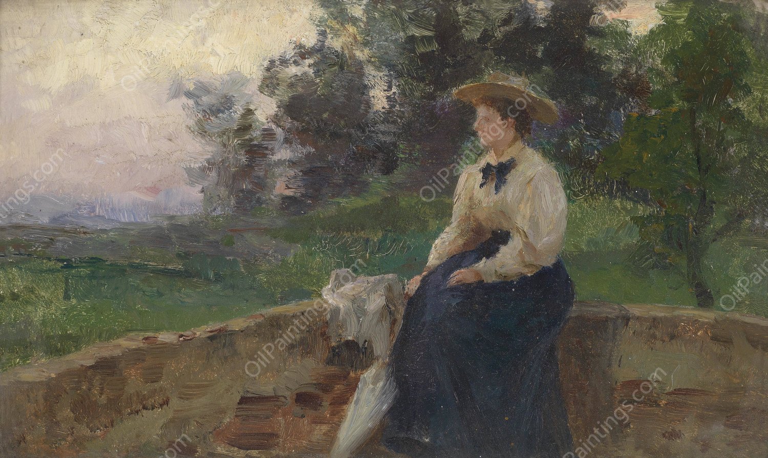 In Gedanken by Olga Wisinger-Florian - Hand-Painted Oil Painting Reproduction