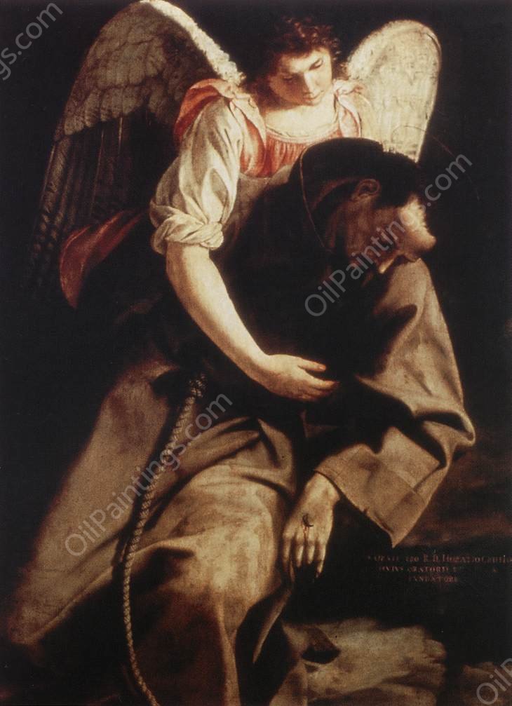 St Francis and the Angel by Orazio Gentileschi - Hand-Painted Oil Painting Reproduction