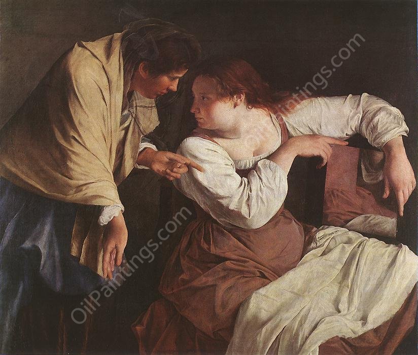 Two Women with a Mirror by Orazio Gentileschi - Hand-Painted Oil Painting Reproduction