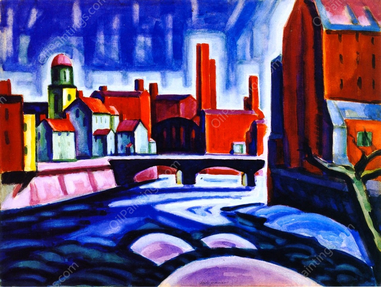 Impression of a Silktown, New Jersey Patterson Centre by Oscar Bluemner - Hand-Painted Oil Painting Reproduction