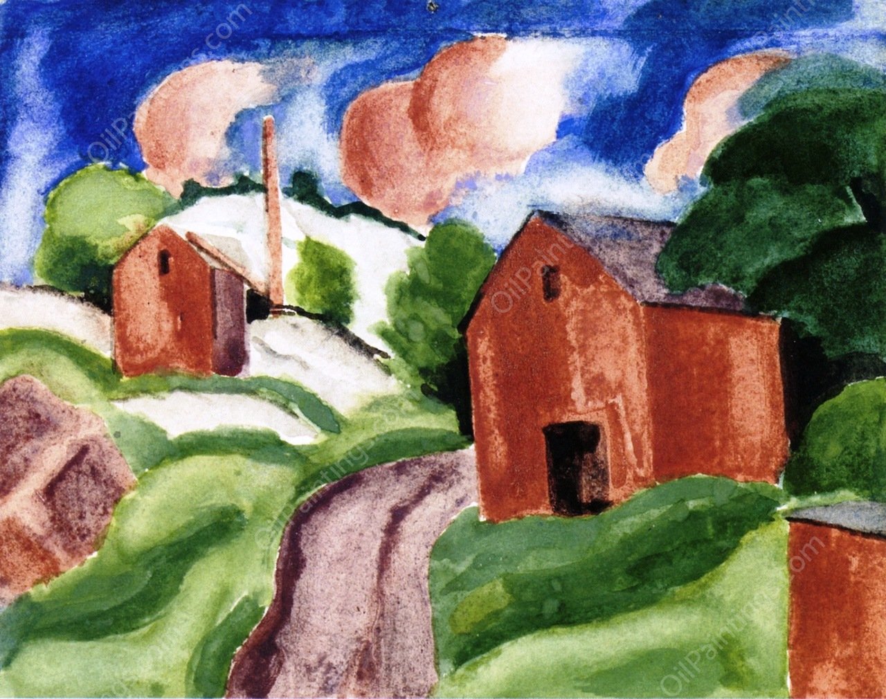 Red Barn by Oscar Bluemner - Hand-Painted Oil Painting Reproduction