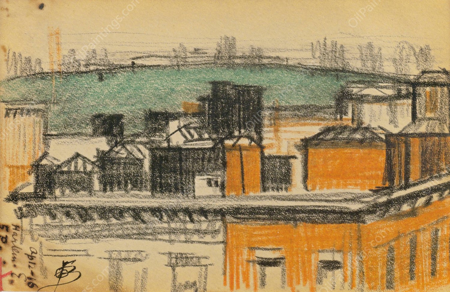 Rooftops, Harlem  by Oscar Bluemner - Hand-Painted Oil Painting Reproduction