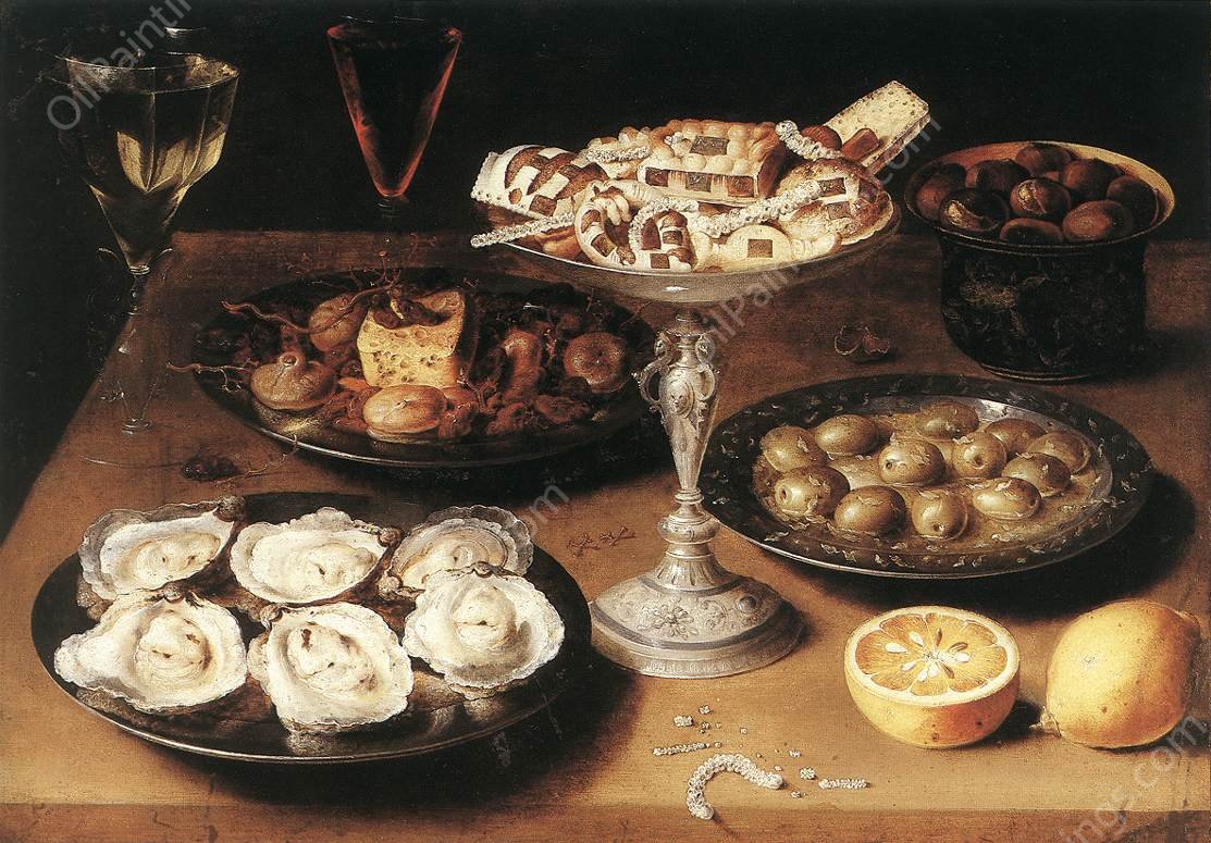 Still-Life with Oysters and Pastries by Osias Beert - Hand-Painted Oil Painting Reproduction