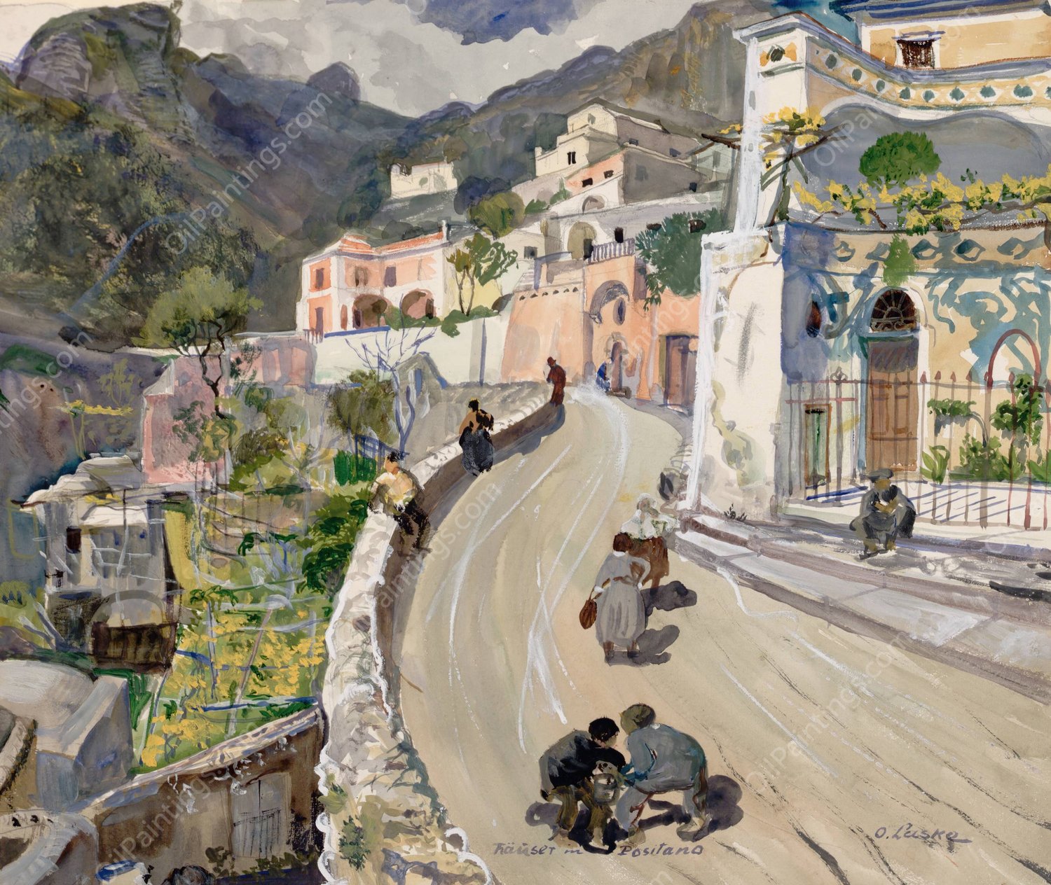 Ansicht von Positano  by Oskar Laske - Hand-Painted Oil Painting Reproduction