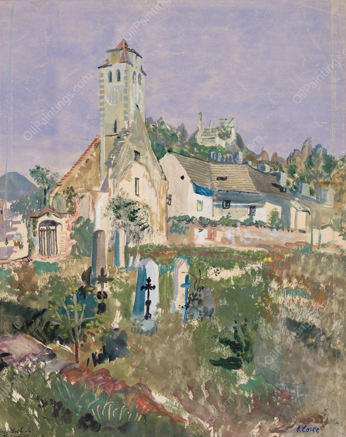 Friedhof in Durnstein  by Oskar Laske - Hand-Painted Oil Painting Reproduction