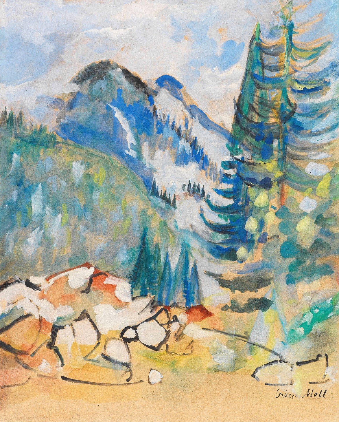 Berglandschaft I  by Oskar Moll - Hand-Painted Oil Painting Reproduction