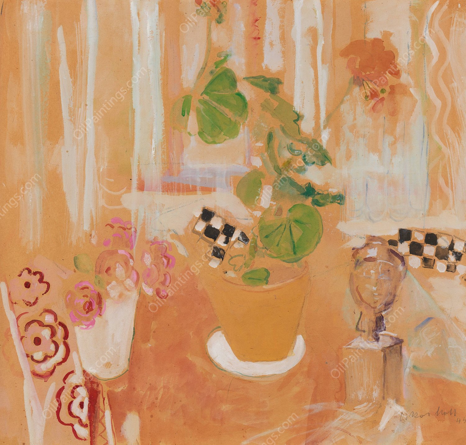 Stillleben mit Bronzekopf  by Oskar Moll - Hand-Painted Oil Painting Reproduction