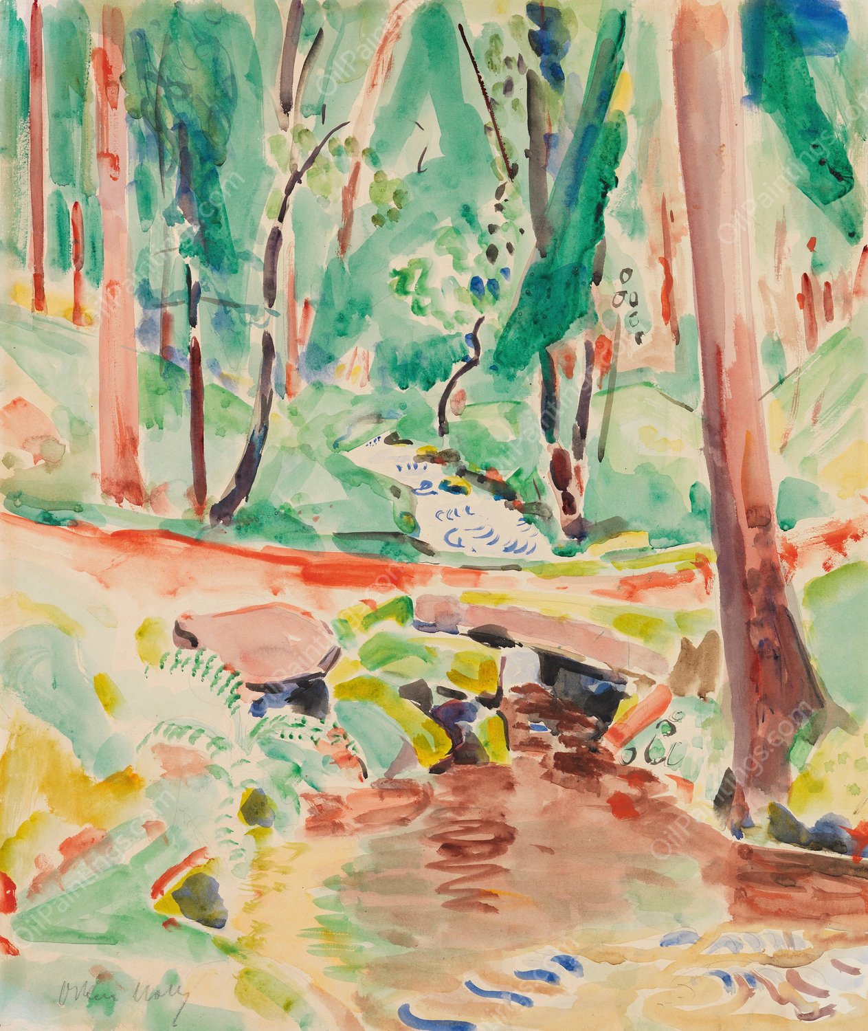 Waldbach II  by Oskar Moll - Hand-Painted Oil Painting Reproduction