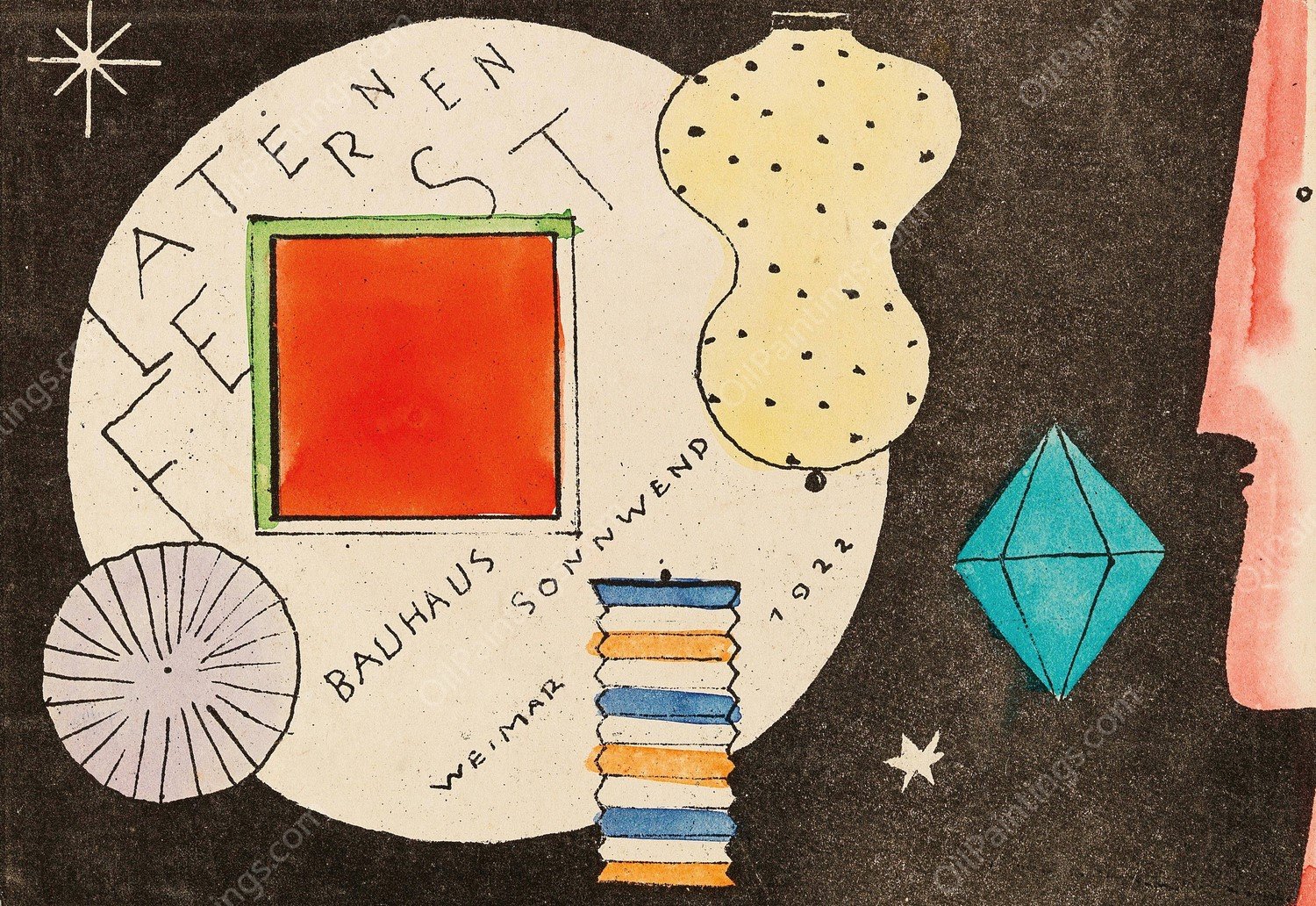 Laternenfest Bauhaus Weimar  by Oskar Schlemmer - Hand-Painted Oil Painting Reproduction